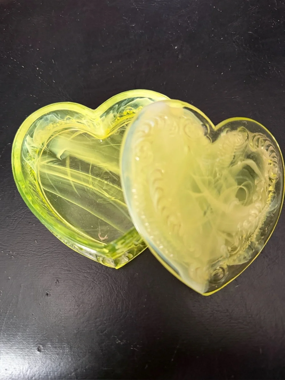 Yellow Heart Glass Trinket Box - Decorative Heart Jewelry Dish
